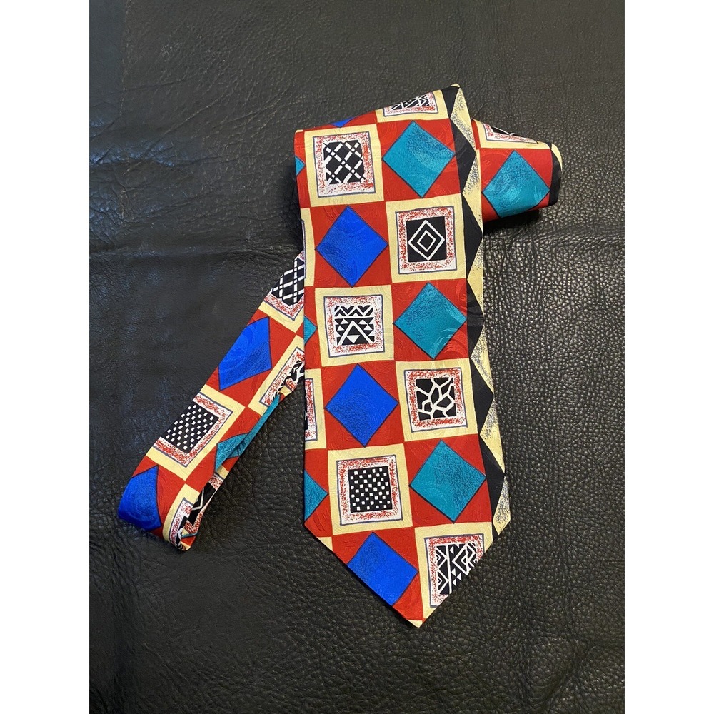 MARCO DELLI Men's Vintage Hand Made Multicolored Abstract Art 100% Silk NeckTie